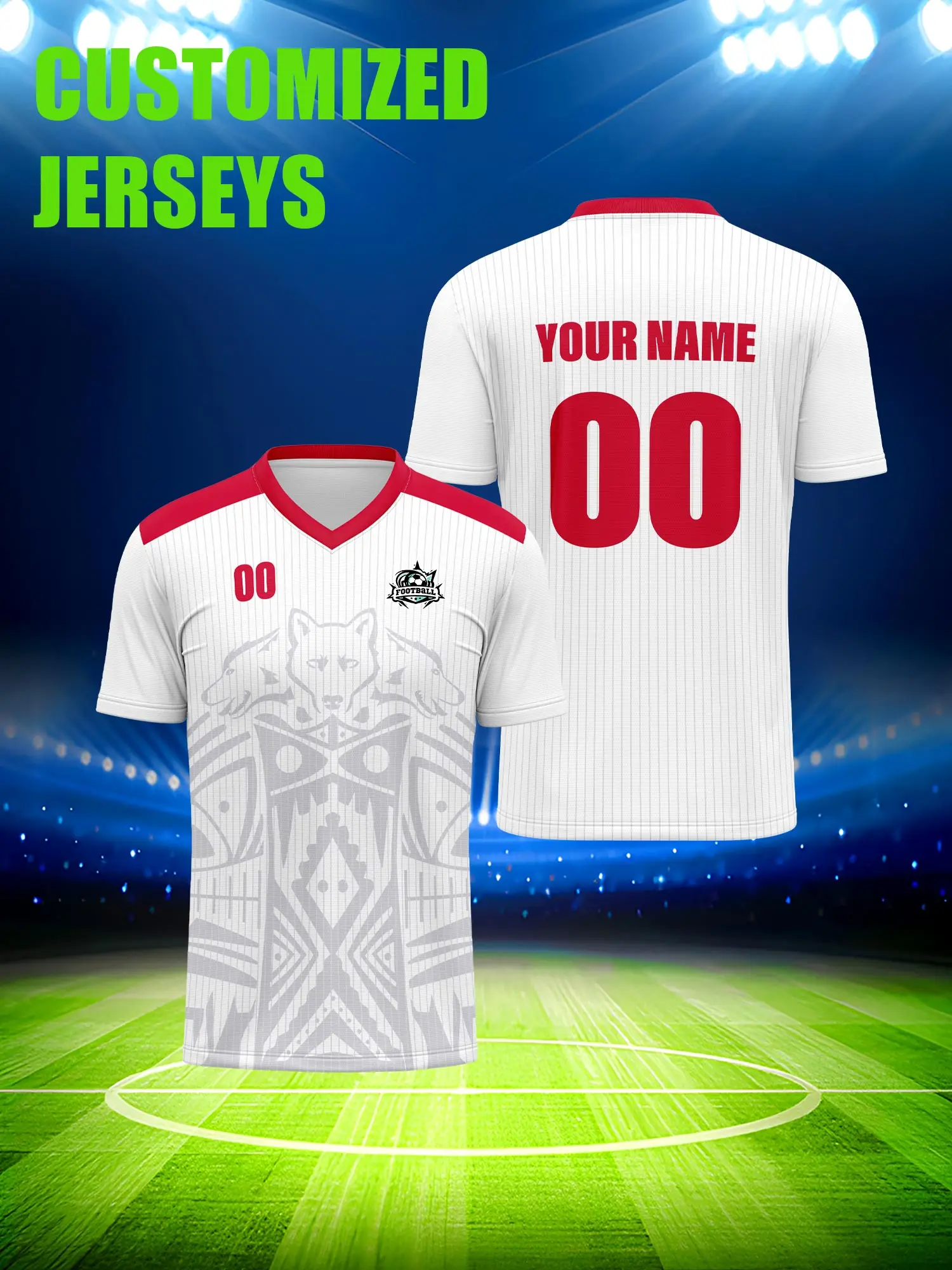 

Футболка для футбола с индивидуальным изображением, номером и именем, из высококачественного полиэфирного спортивного материала.