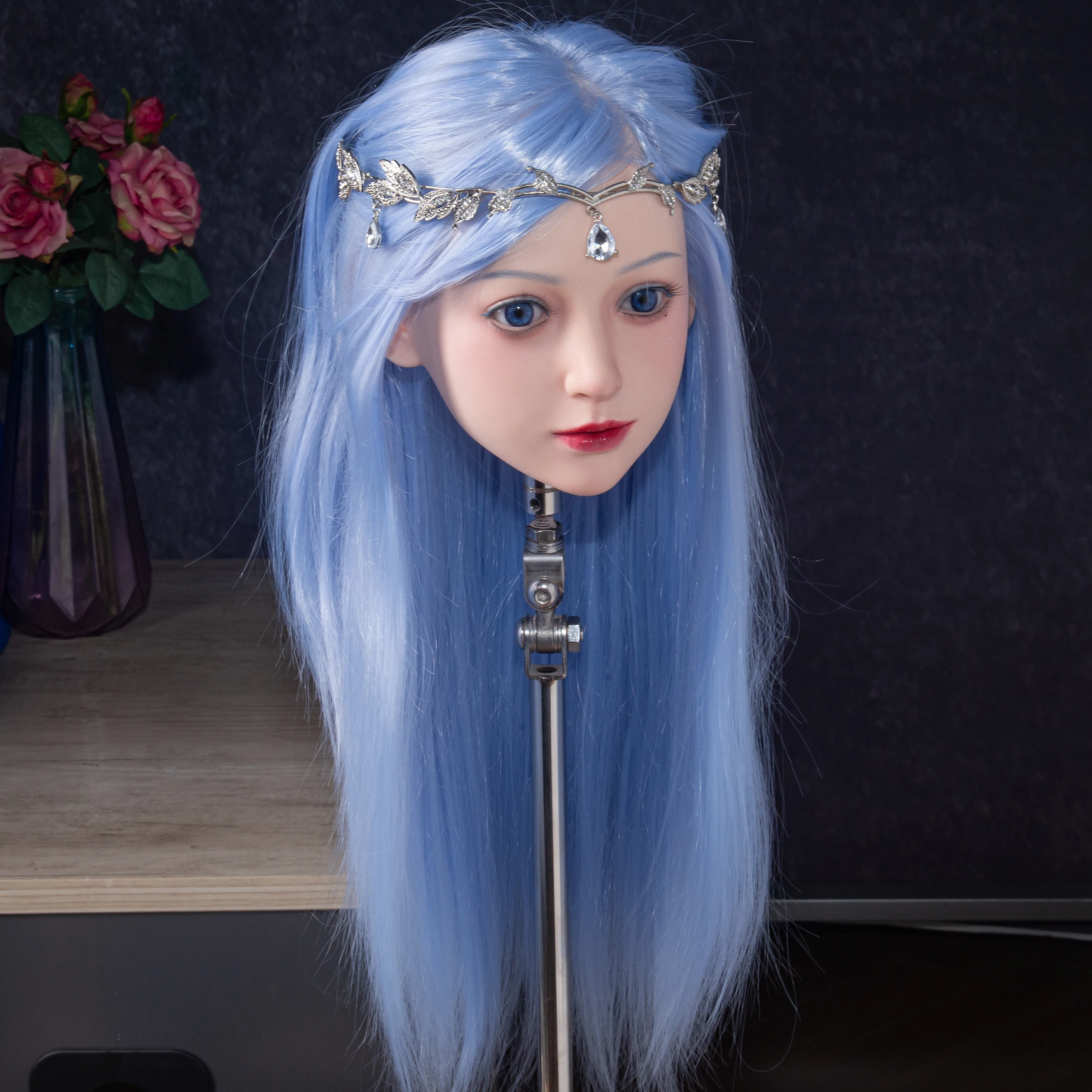 نموذج رأس أنثى أزرق جديد، نسخة 1:1 من رأس أنثى، مصنوعة من السيليكون، مع شعر حقيقي، مصمم لمصففي الشعر، مثير للغاية