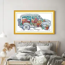 Cross Stitch Embroidery Kit The Christmas House HD Patterns Printed Counted Fabric Aida 16/14CT DIY Craft Needle Sets Home Decor