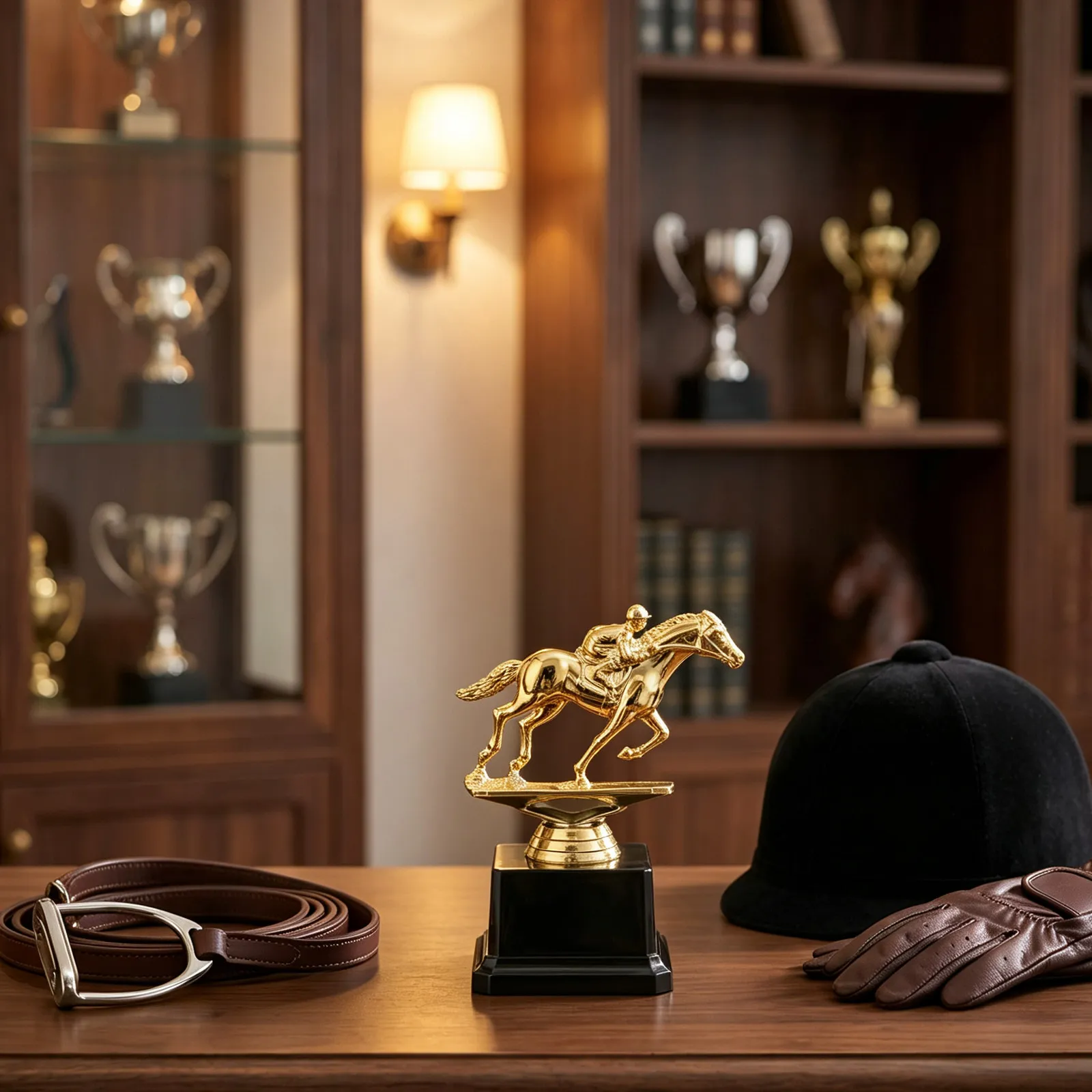 Horse Racing Trophy Cup Golden Base Horse Riding Statue Equestrian Competition Trophy Derby Champion Award Prize