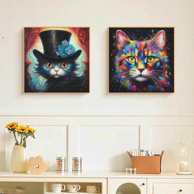 SDOYUNO Diamond Painting Crystal Cat Animals Full Round Drill Handwork Cross Stitch Kit Completo Wall Art Picture Home Decoratio