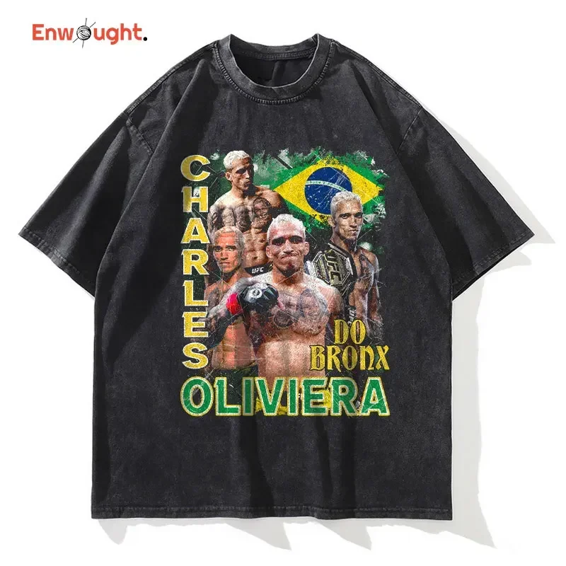 Charles Oliviera T Shirt UFC Fighting Champion Vintage Washed Short Sleeve Oversized T-shirt Harajuku Sweatshirts Tops Tees Men