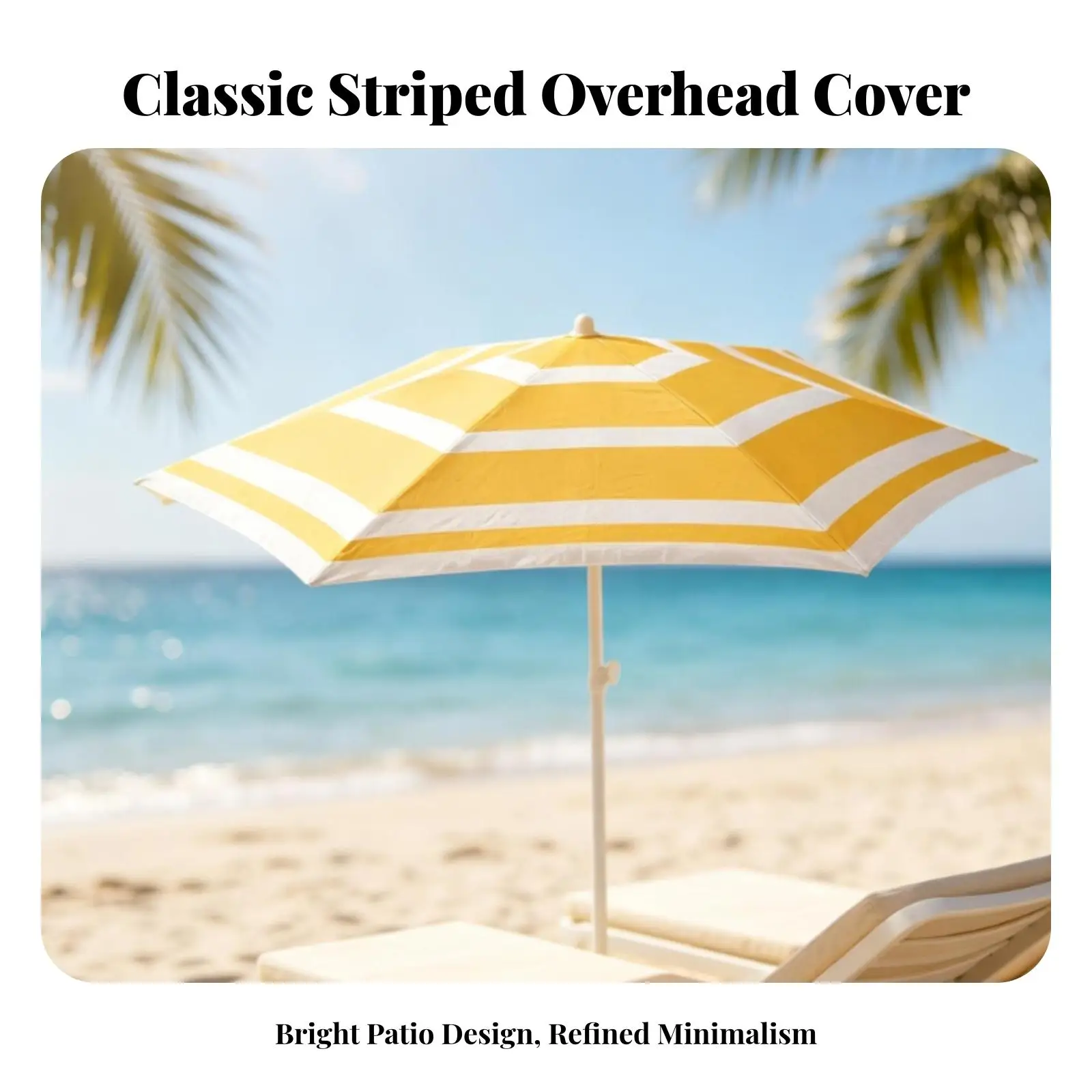 Freestanding Yellow Stripe Umbrella Water Repellent Pongee Fabric Sturdy 3.2cm Pole Foldable Parasol for Outdoor Garden Cafe