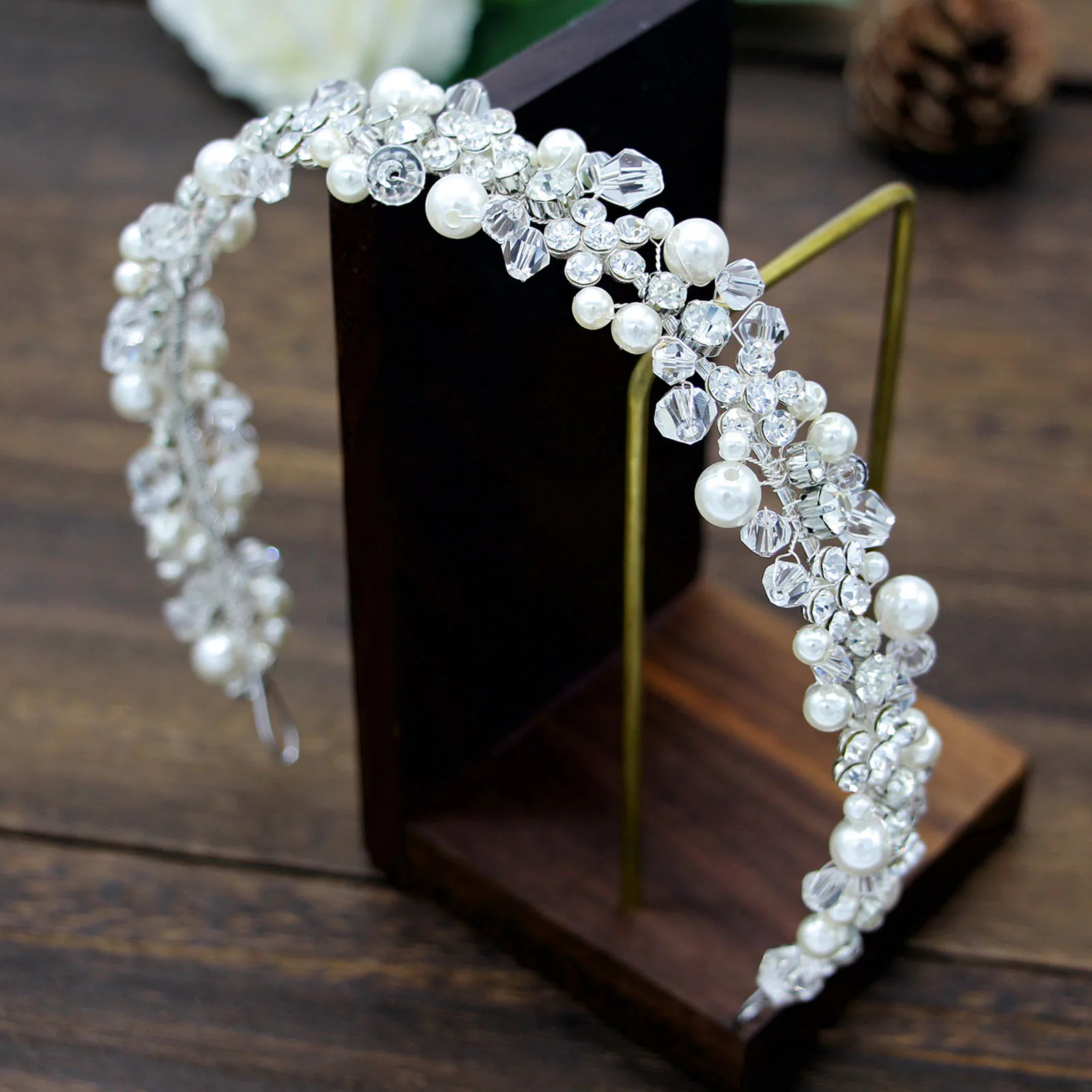 Wedding Chain Hairband Full Pearl Tiaras Bridal Hair Jewelry Girls Crystal Hair Hoop Fahsion Girls Marrige Hair Ornament Bijoux