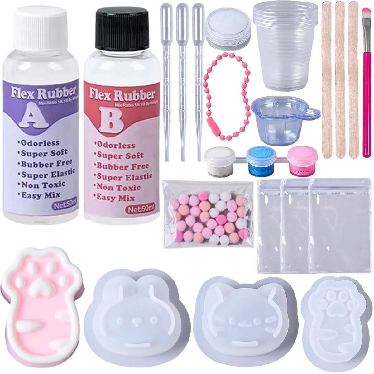 Taba Squishy Kit Set Liquid Gel Liquid Squishy Cat Paw Rabbit Kitty Silicone Mold Making DIY Handmade Decompression Toy Gifts