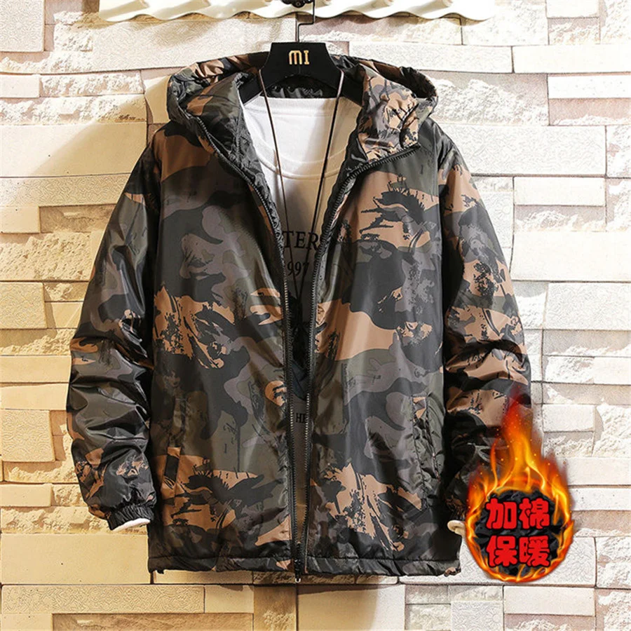 Camouflage Heren Jassen Winter Katoenen Gewatteerde Jas Dikke Warme Capuchon Bovenkleding Heren Casual Losse Streetwear Herenkleding