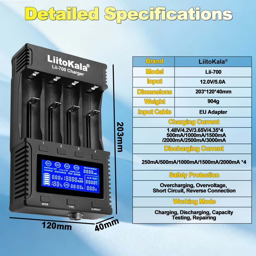 LiitoKala Lii-700 high-end intelligent fast charger, with functions such as testing battery internal resistance, battery capacit