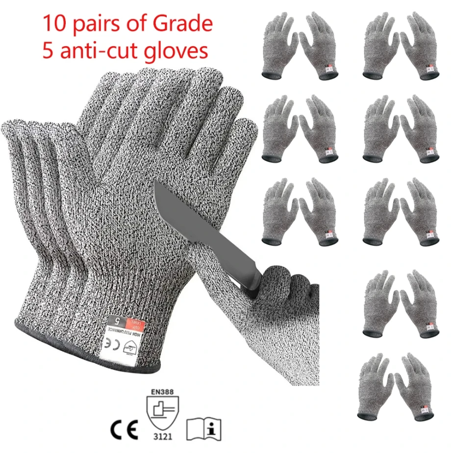 HPPE-Anti-Schnitt-Handschuhe der Stufe 5, Küche, Garten, Anti-Schnitt-Strickhandschuhe, Anti-Dorn, verschleißfeste Glasschnitthandschuhe