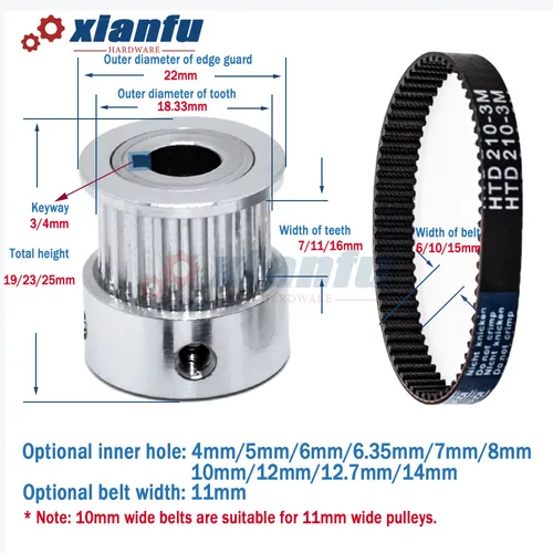 Imagen 2 del producto Polea de correa de distribución HTD3M, 20 dientes, 3M de diámetro, 4/5/6/6,35/7/8/10/12/14mm, rueda síncrona de aluminio HTD 20T para ancho de sincronización 6/10/15mm