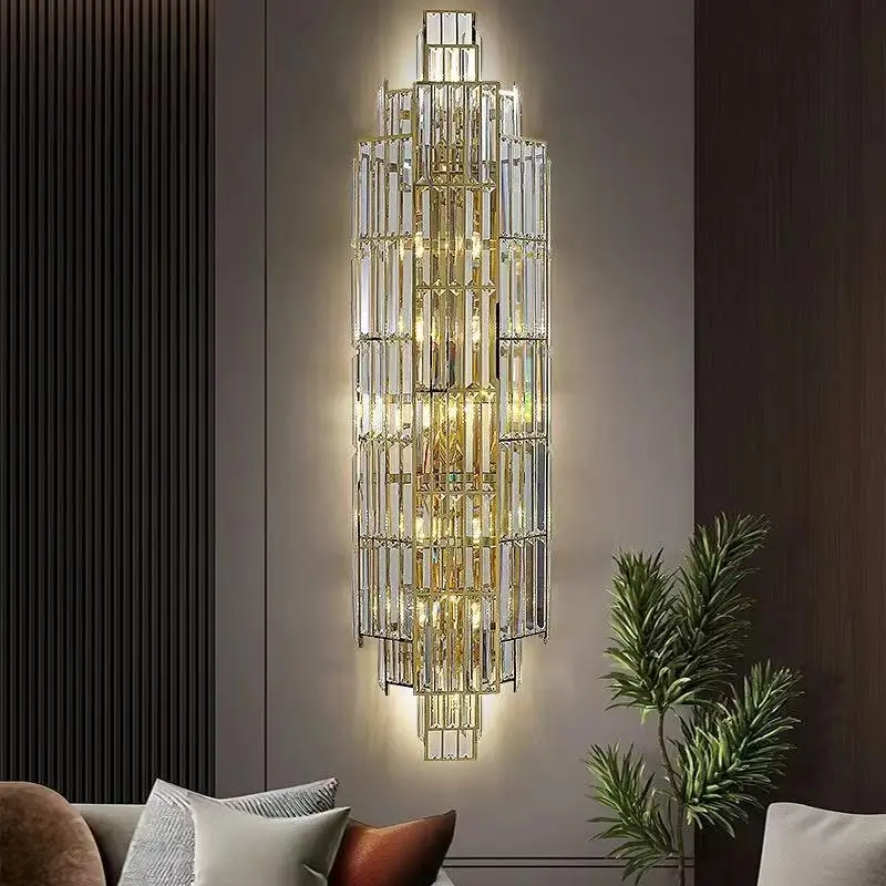 

Luxury Big Size Crystal Wall Lamp Hotel Lobby Project Light Customized Lighting for Home Villa Background Decorative Fixtures