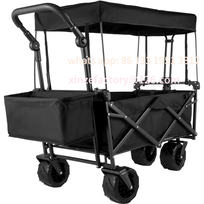 

Customizable Folding Wagon Cart Adjustable Handle Bar Removable Canopy Oxford Cloth Collapsible Shopping Outdoor Campin