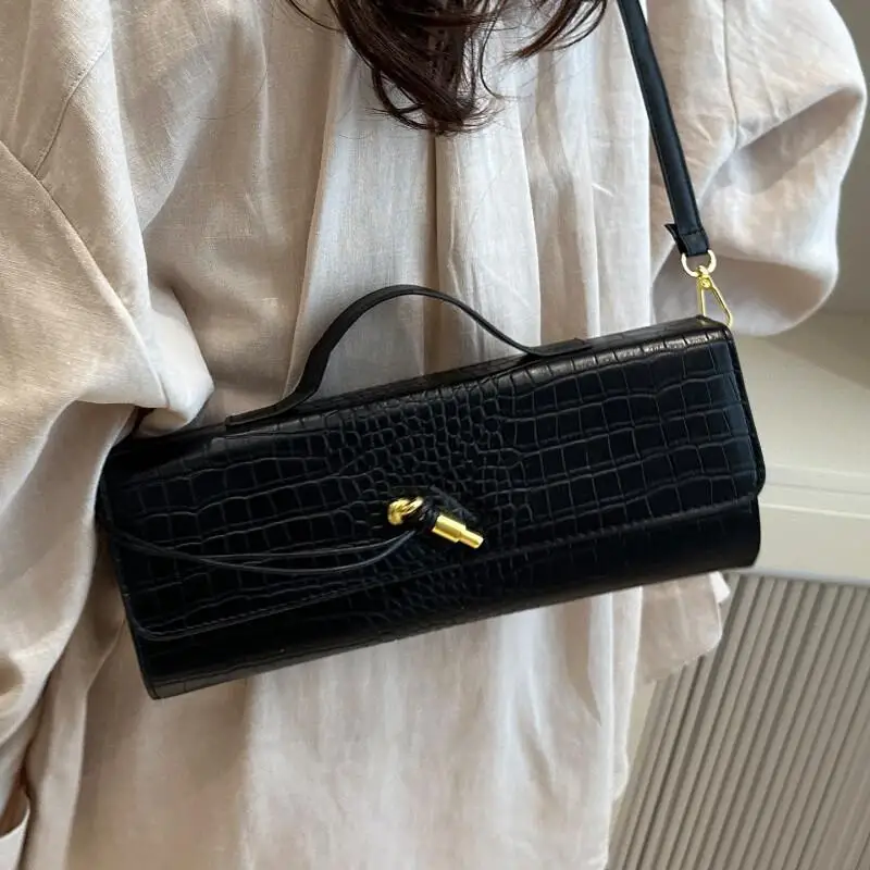 Women's Bag Crocodile Pattern Dinner Bag French Stick Bag Handbag 2025 Summer New Single Shoulder Crossbody Bag