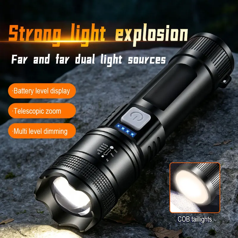 Rechargeable LED Flashlights, Super Bright Handheld Flashlight, 2 Modes with COB Work Light, Tactical Flash Light for Home