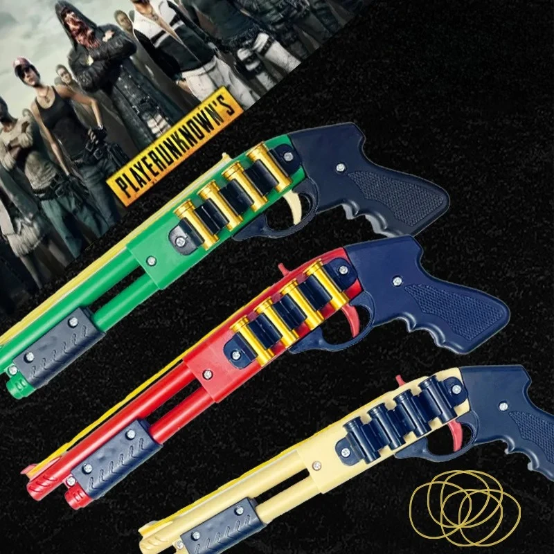 Doppelrohr-Gummibandpistole mit manuellem Rückzug für Outdoor-Spiele, sicheres Schießspielzeug, Sammlerstück, PUBG-Spielzeugmodelle – Detail 1