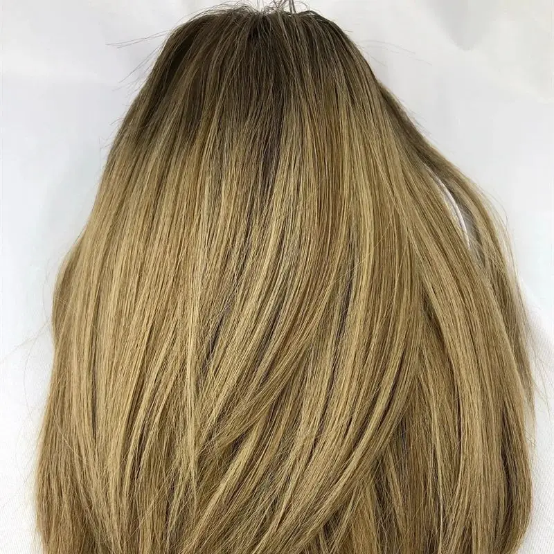 

Ombre Золотисто-коричневый парик Натуральный предварительно выщипанный волос Средняя часть Синтетический HD Парик фронта шнурка Средней длины Прямой женский парик