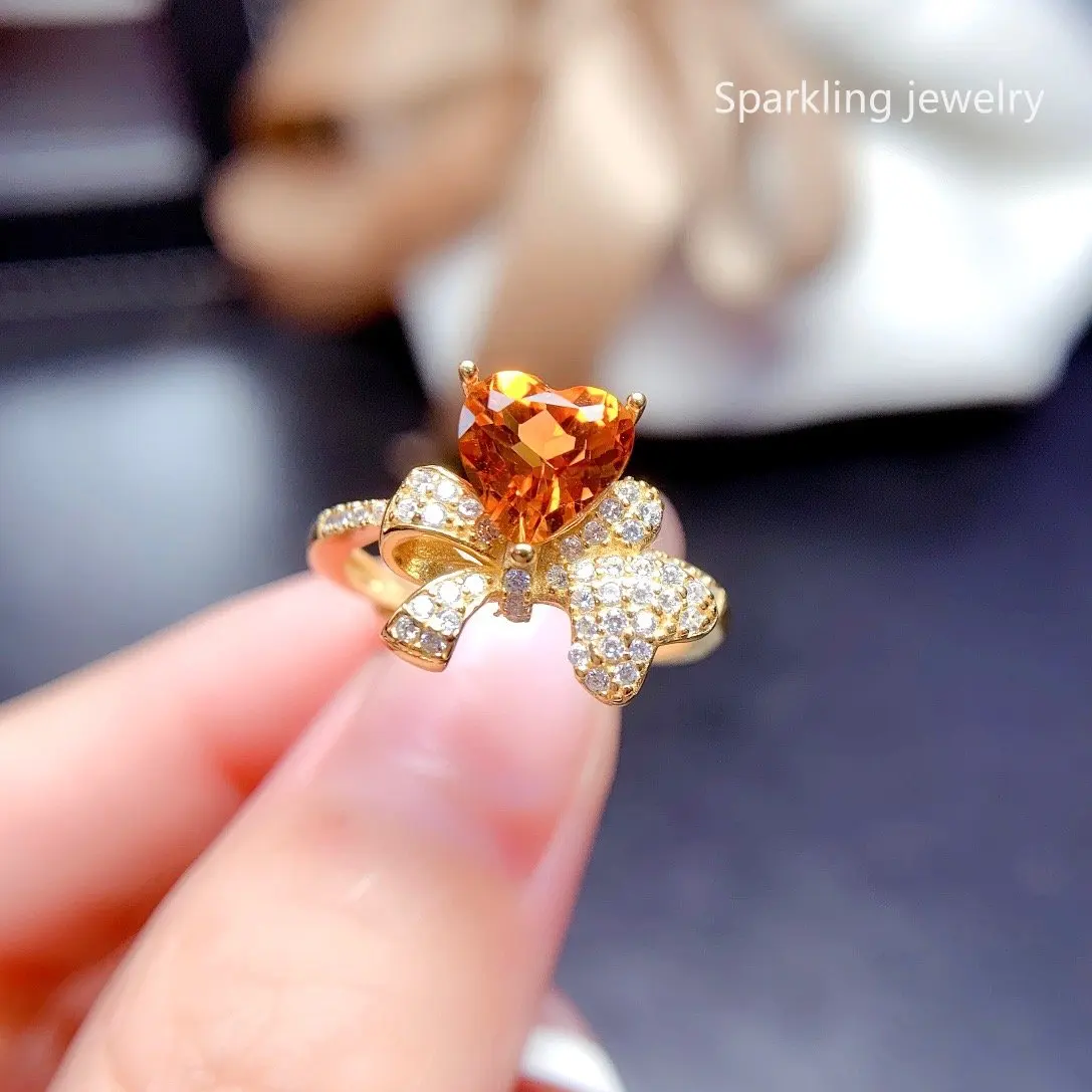 

Natural Citrine Heart Ring Lemon Color 7*7mm Luxury Jewelry Designer 925 Sterling Silver