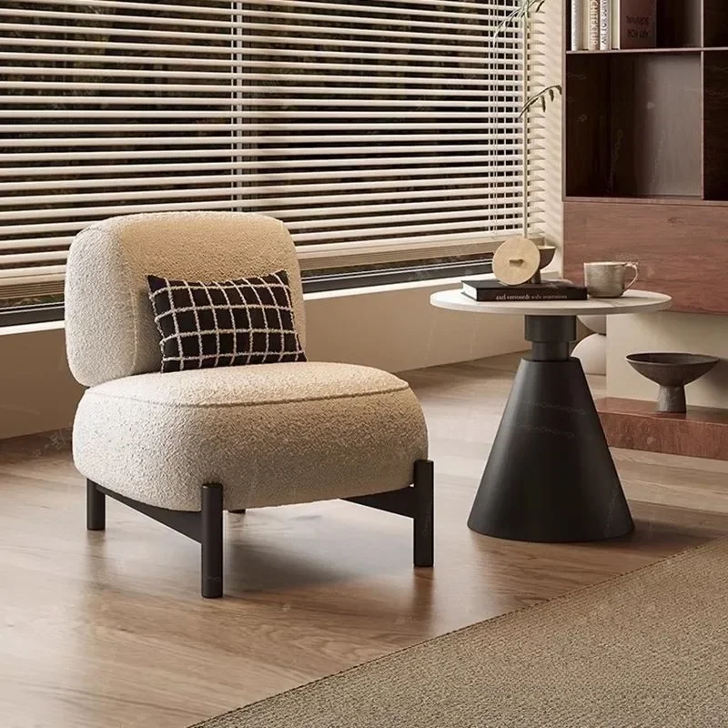 Cream Style Single Sofa for  Living Room Solid Wood Single Chair Wabi Sabi Style Lazy Leisure Chair Simple Sofa