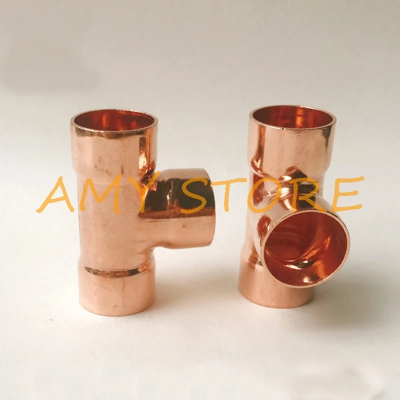 1Pc Coupler 3-Way T type Copper Equal diameter 99.9% Red Copper Joint Welding Air Conditioning Refrigeration 6-32mm Inner Dia