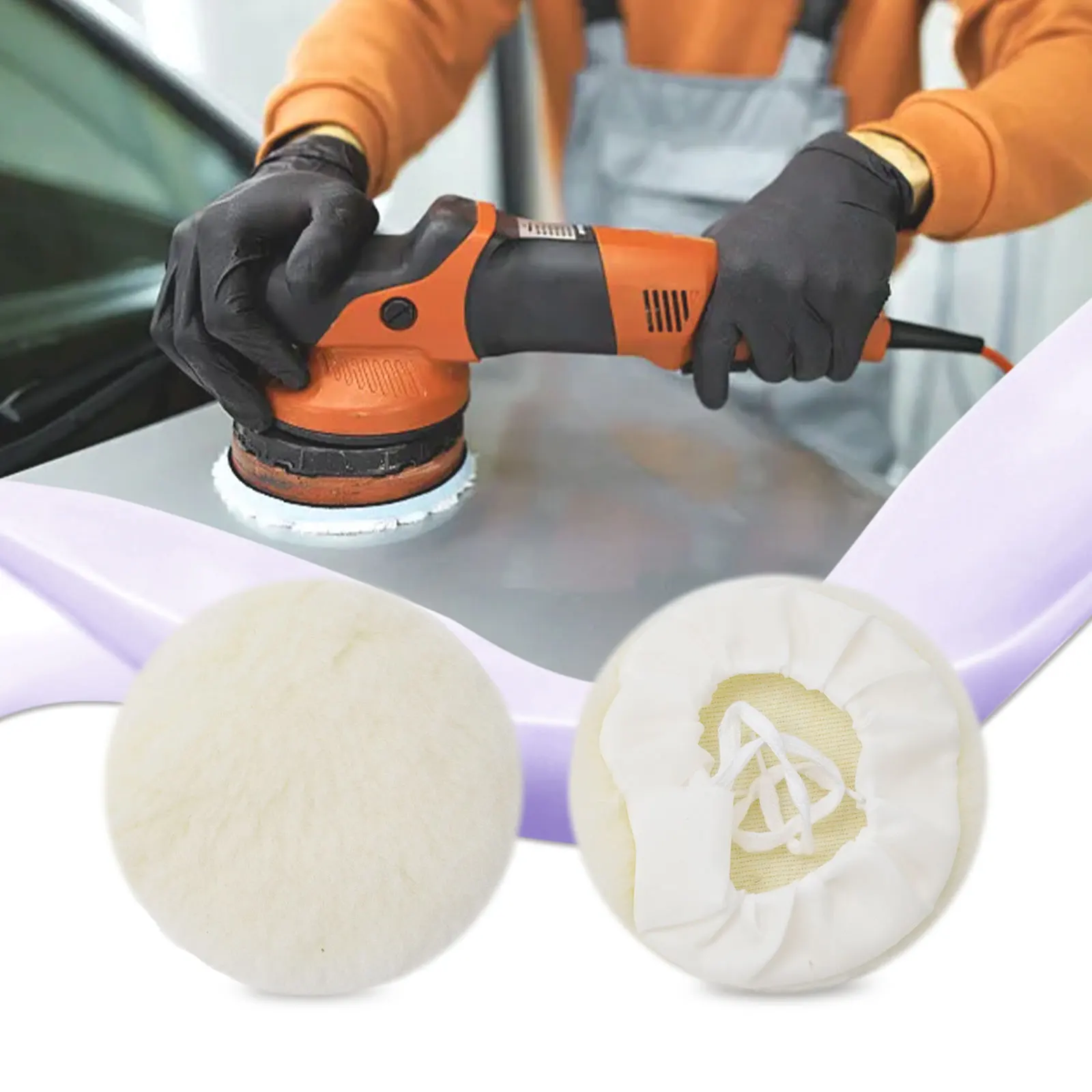 Set Buffing Pads Automotive 125mm 5inch 6Pcs Accessories Bonnet Buffing Wheel Pad Lamb Wool Polisher Polishing