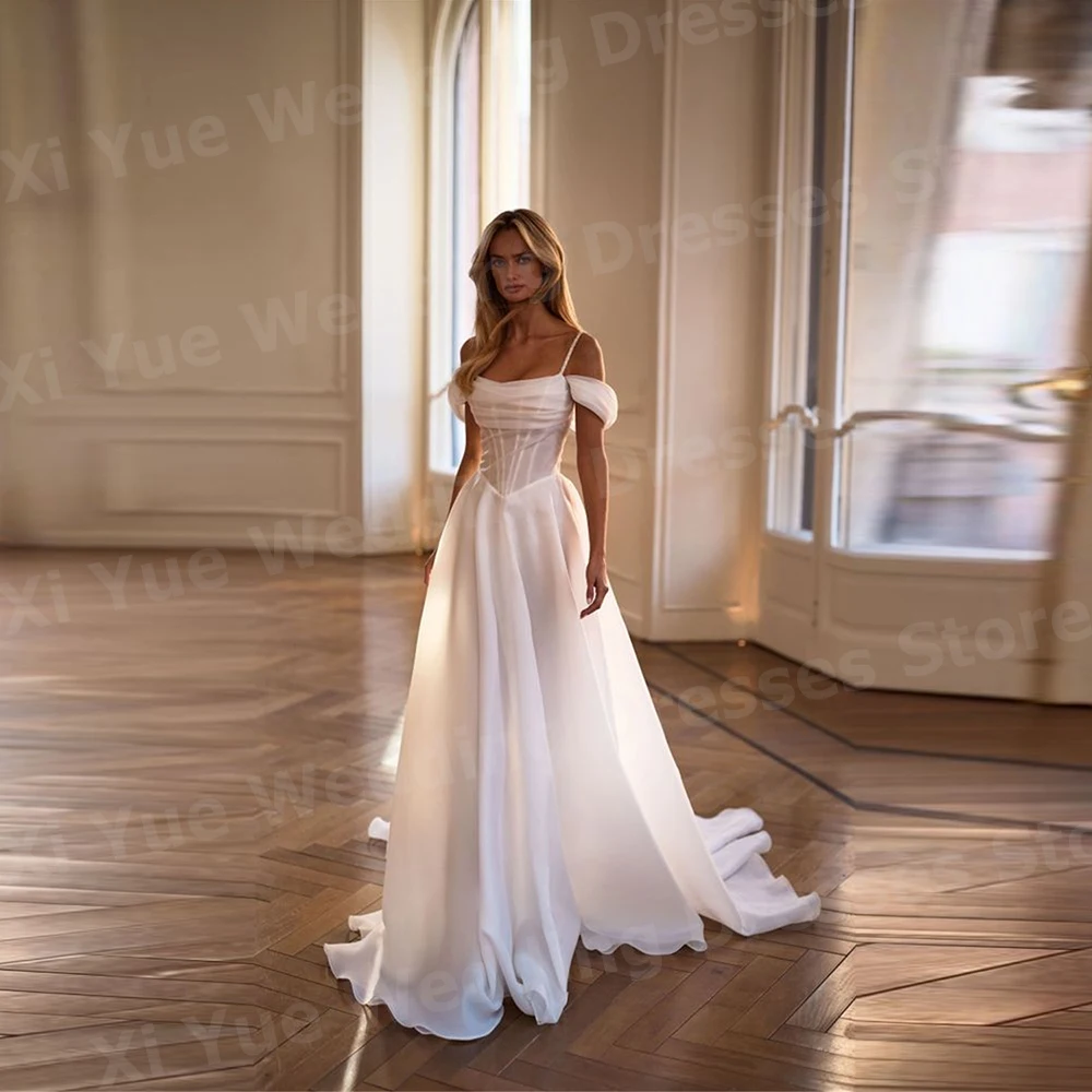 

Романтические женские свадебные платья трапециевидной формы с открытыми плечами Vestidos De Novias De Boda, платья невесты, платья без рукавов по индивидуальному заказу