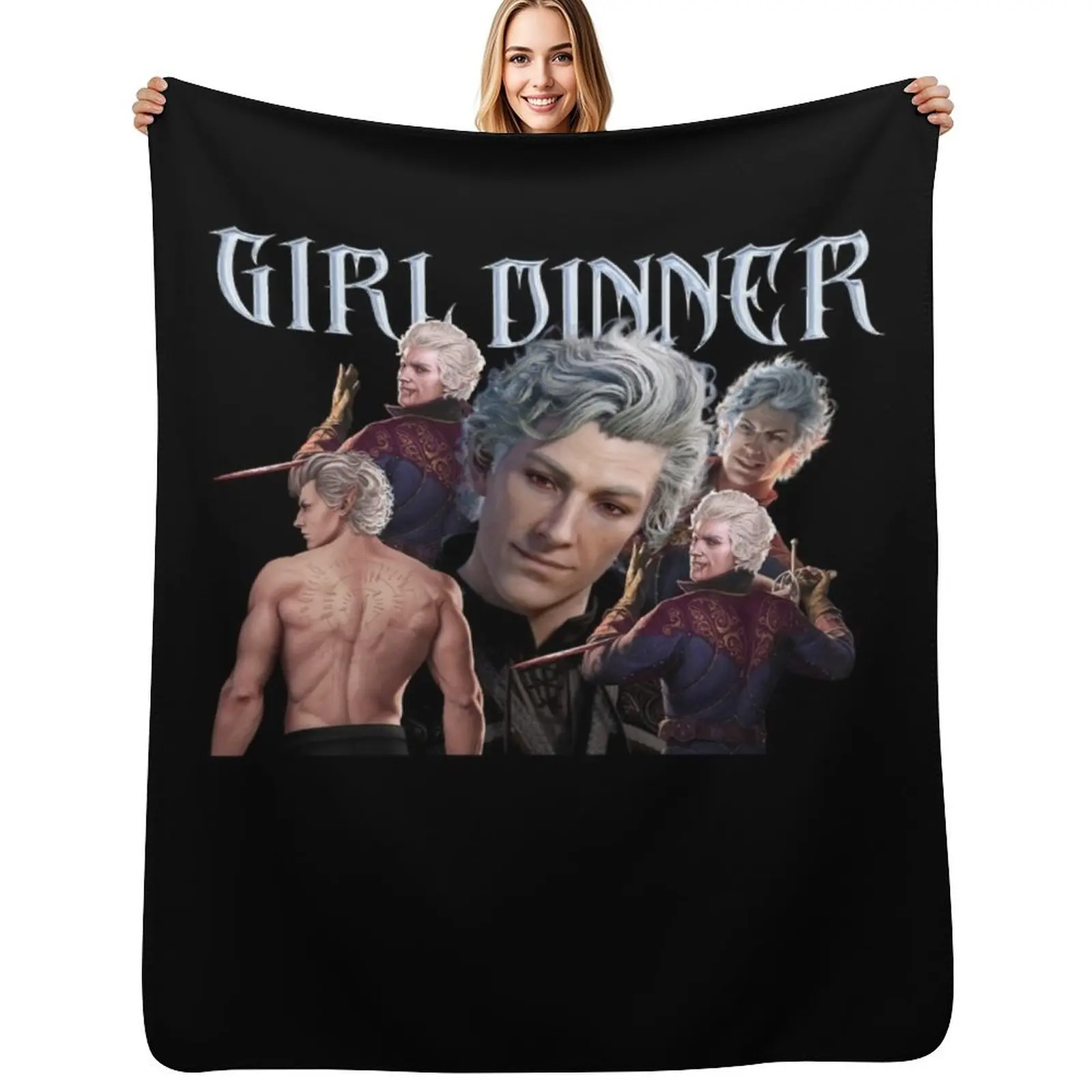 Astarion girl dinner - bg3 Game Throw Blanket Soft Solid Color Blanket for Couch Bed