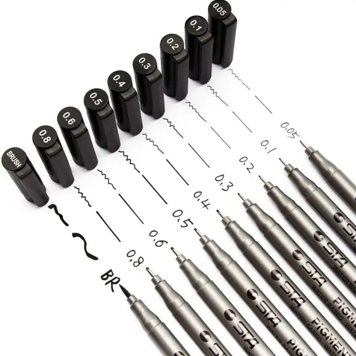 9pcs/Set Waterproof Needle Pen for Art Black Hand-Drawn Hook Stroke Sketch Pen Student Drawing Tool
