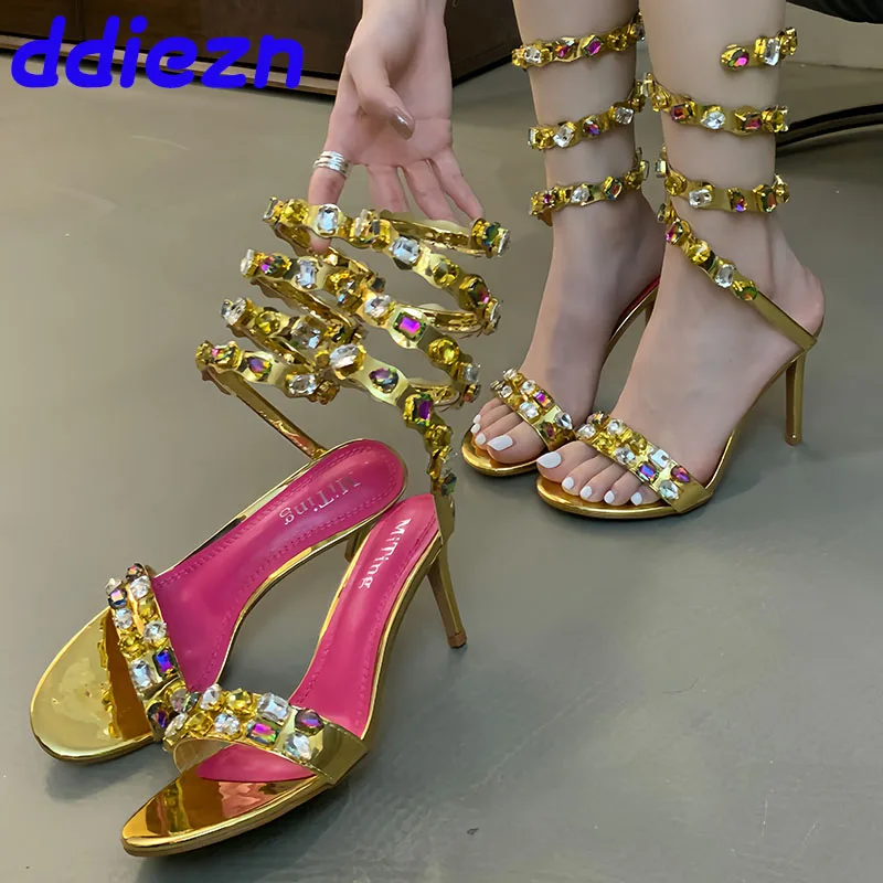 New In 2024 Female Peep Toe Fashion Rhinestones Ladies High Heels Shoes Luxury Crystal Footwear Pumps Women Thin Heels Shoes