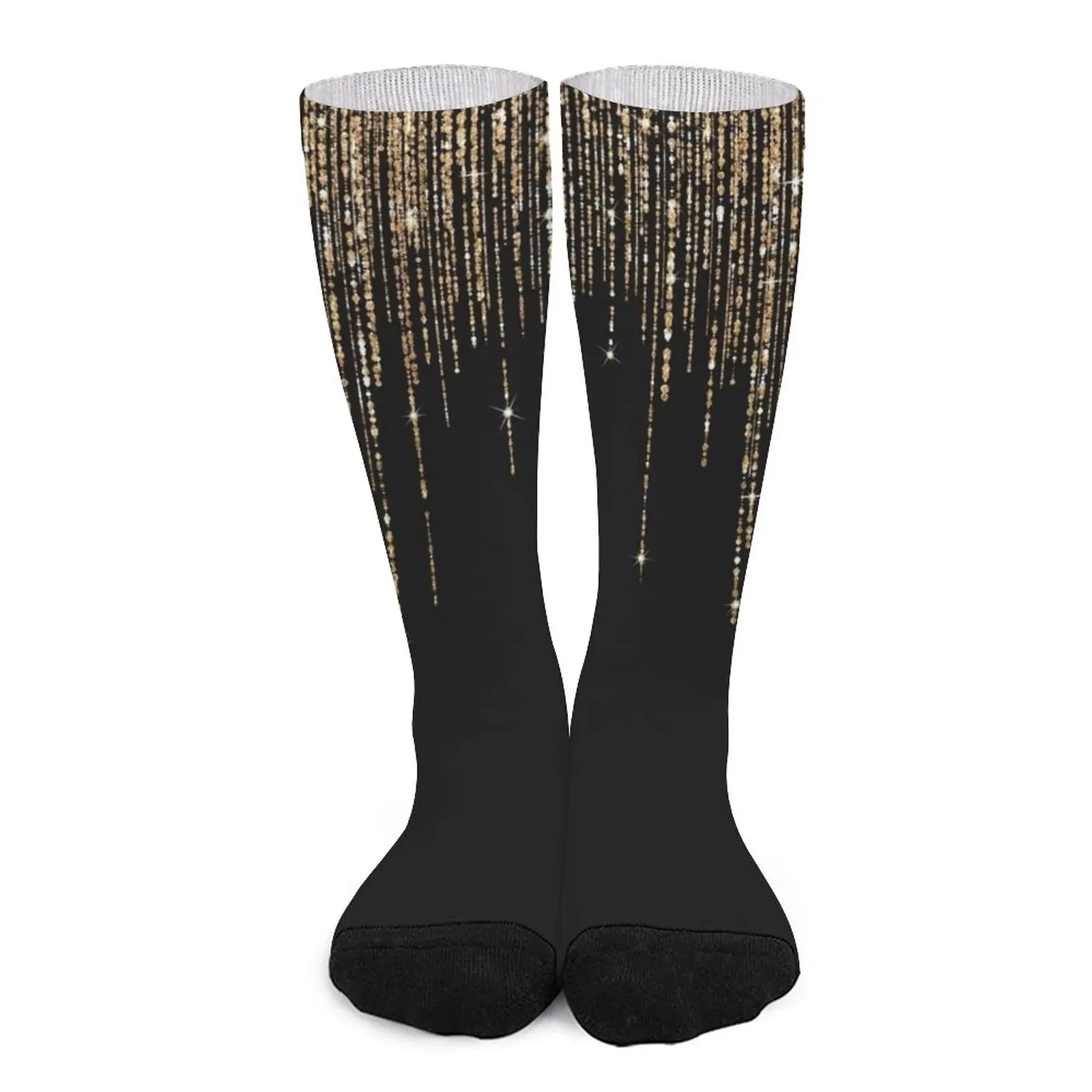 Luxury Chic Black Gold Sparkly Glitter Fringe Socks Compression stockings non-slip soccer stockings sock men cartoon socks