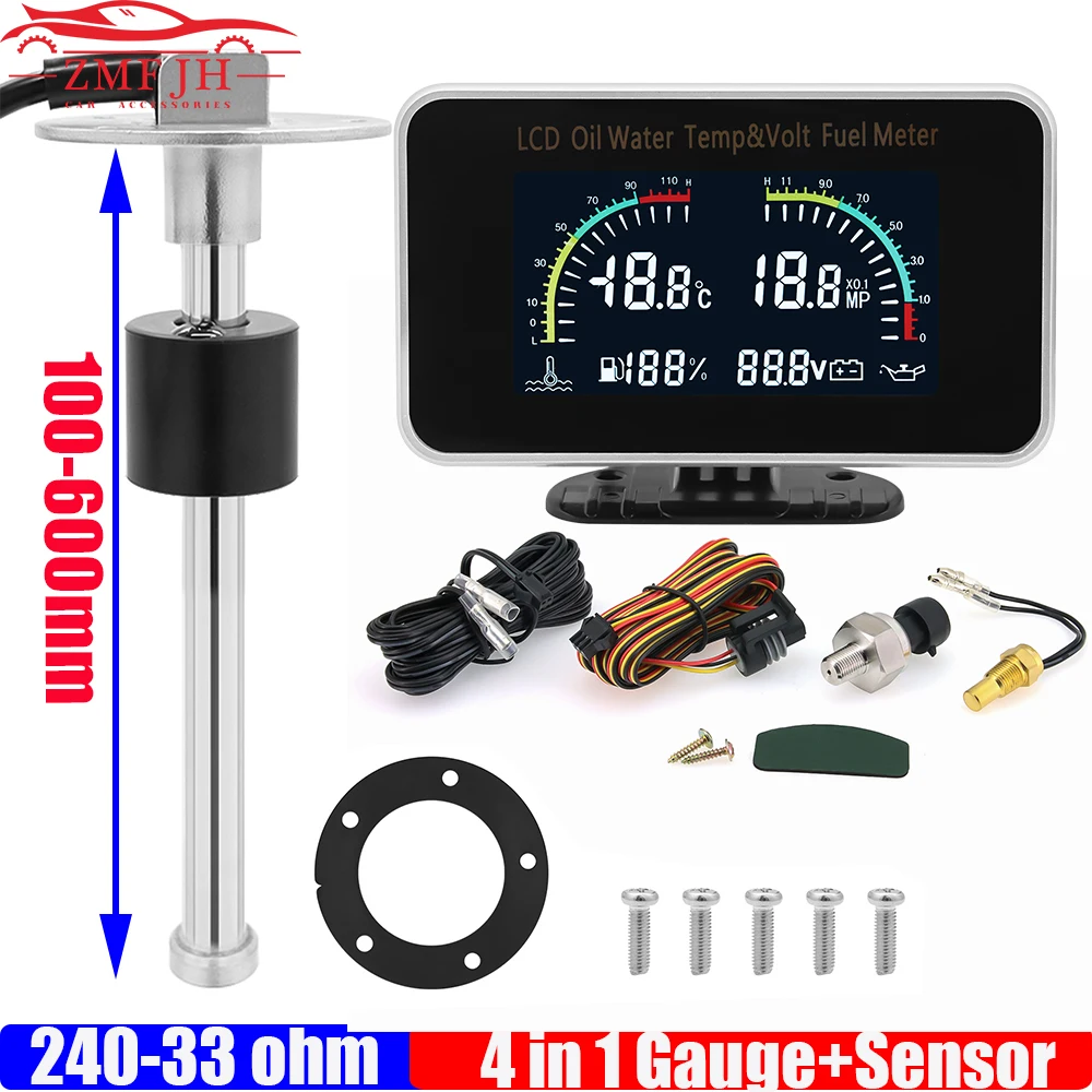 

Датчик уровня топлива 4 в 1, 240-33 Ом, 100-600 мм, датчик уровня топлива с сигнализацией, датчик уровня топлива + Температура воды + Масляный Пресс + вольт для автомобиля, грузовика, 12 В, 24 В