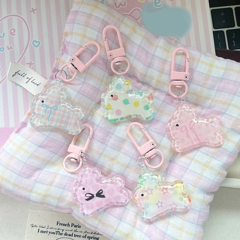 1 Pc Rabbit Keychain Sweet Cute Pink Bunny Keyring School Bag Pendant Earphone Case Hanging Decoration Accessories