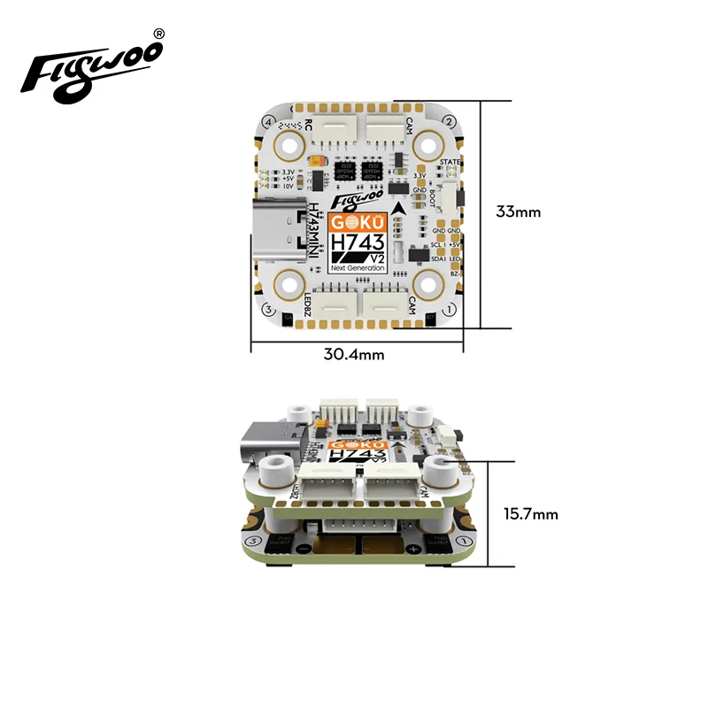 Flywoo GOKU H743 PRO Mini 45A 32Bit 128K 20*20 Stapel – Plug&Play O4 / O4 Pro