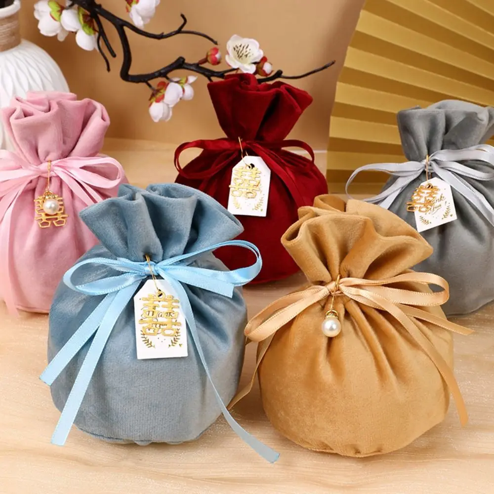 Jewelry Organizer Chinese Drawstring Candy Bag Velvet Tassel Flannel Gift Bag Traditional Exquisite Wedding Gift Bag Party