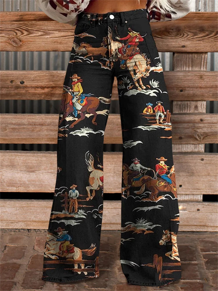 Korean Print Harajuku Kpop American Jeans Wide Leg Graphic Loose Jeans Loose Fabric Base High Street Pants Plus Size