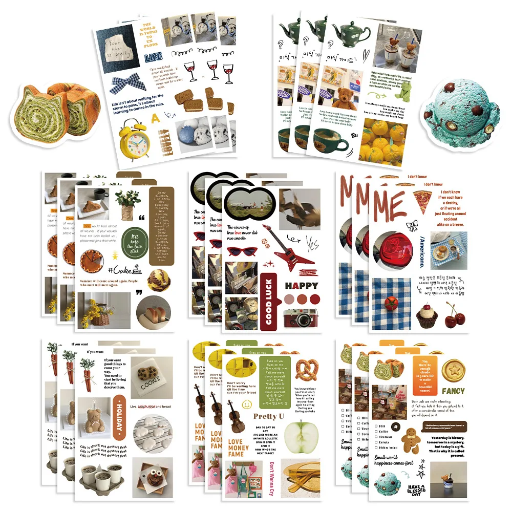 

8/16Sheets Cartoon Minimalist Ins Style Collage Stickers DIY Guitar Phone Laptop Suitcase Motorcycle Water Cup Skateboard