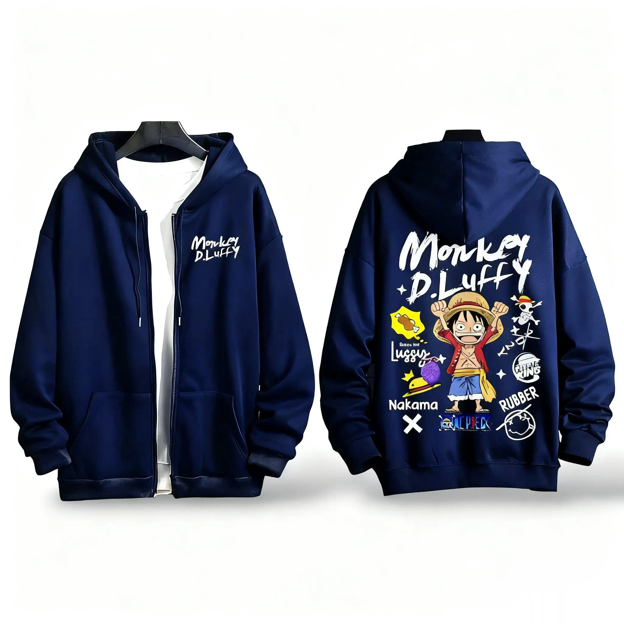 Chaqueta con capucha de Anime de una pieza con estampado de Luffy para hombre y mujer, sudadera con cremallera, ropa de calle informal, Tops de manga larga, moda de otoño e invierno