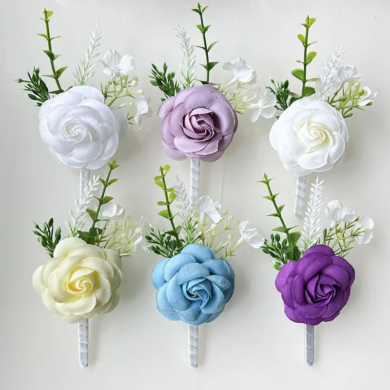 Men Boutonniere Corsage Groom Accessories For Wedding Brooch Flowers Silk Roses Groomsmen Buttonhole Lapel Pins Wedding Flowers