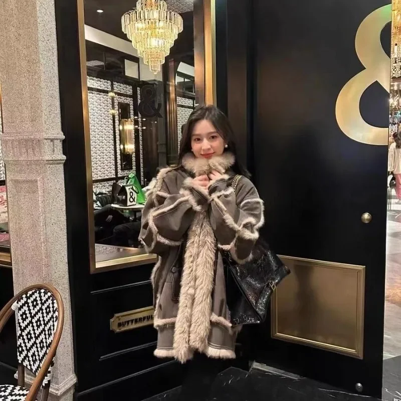 Korean Version Fur Coat Female Wintertime New Style Fashion Loose Thickening Type Warm MIDI Style Fox Hair Overcoat Soft