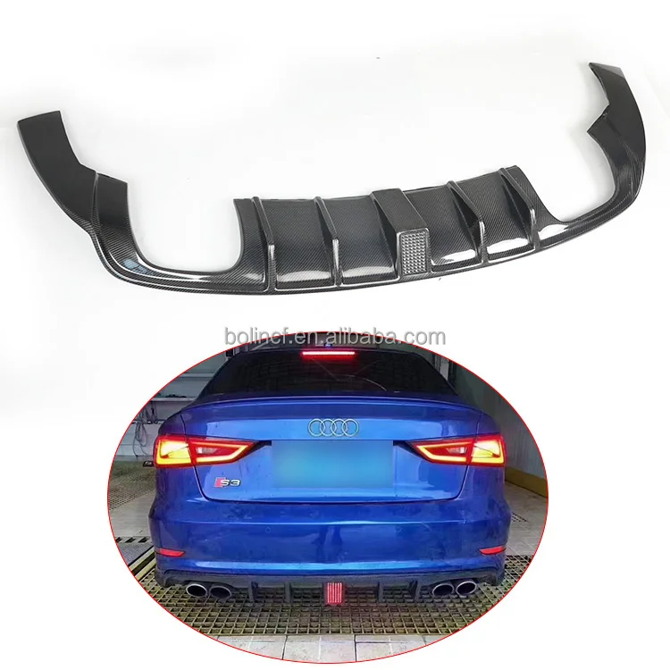 

Square Lamp Style Carbon Fiber Car Bumper Rear Lip Bodykit Diffuser Spoiler for Audi A3 S3 2014-2016 Sports Version Sedan