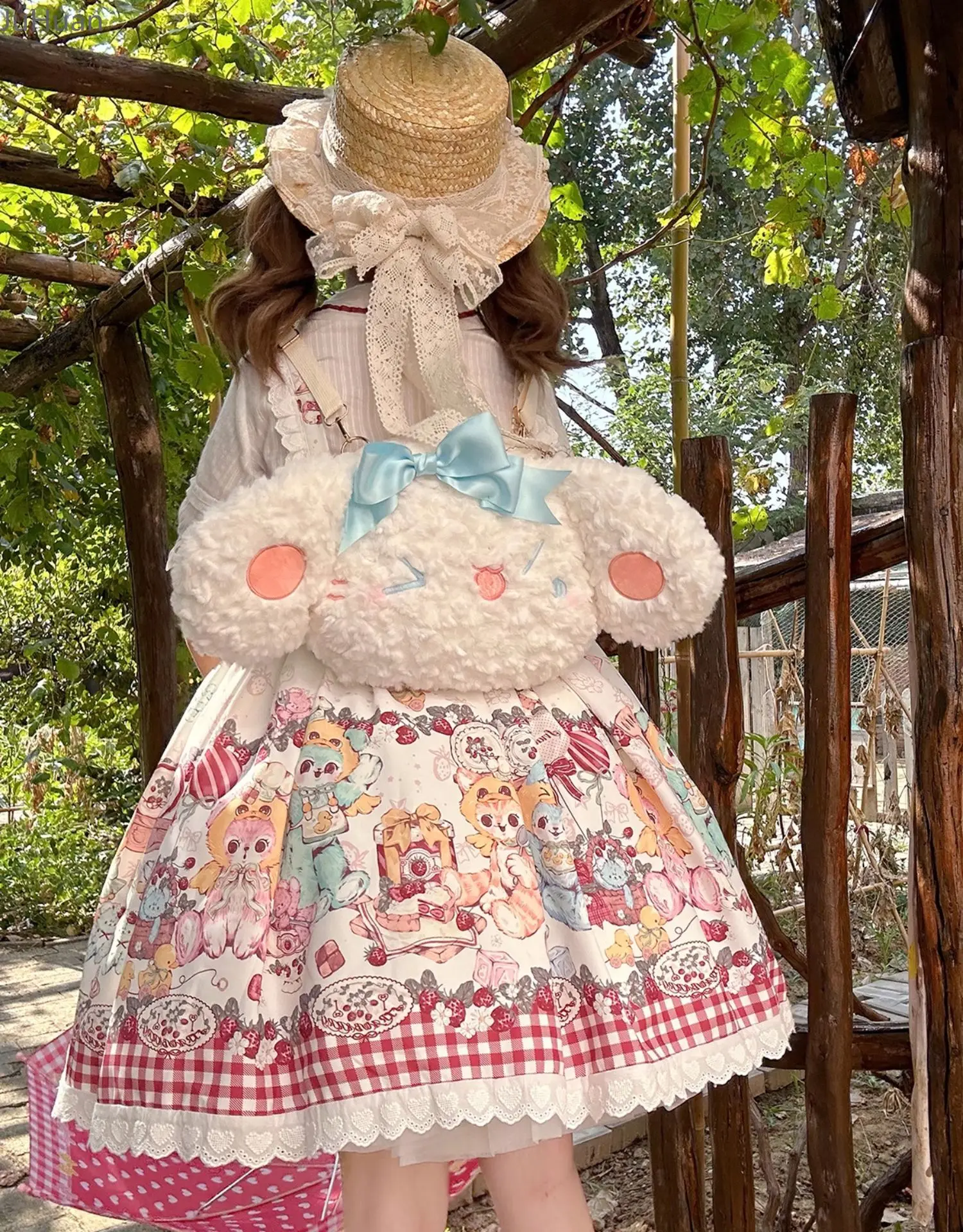 Borsa a tracolla da donna giapponese Kawaii Borse Lolita dolci e carine Fiocco in peluche Cucciolo impertinente Bella ragazza Zaino di grande capacità Donna