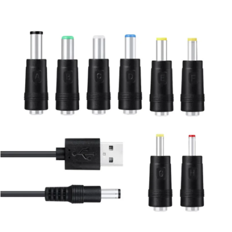 8 In1 5V USB to DC 5.5X2.1mm 3.5mm 4.0mm 4.8mm 6.4mm 5.5X2.5mm 6.3mm Plug Charging Cord for Fan Speaker Router LED Lamp