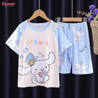 Anime Sanrio Cinnamoroll Kuromi Hello Kitty Summer Children Clothing Set Kids Cartoon Casual Homewear Loose Comfortable Clothing