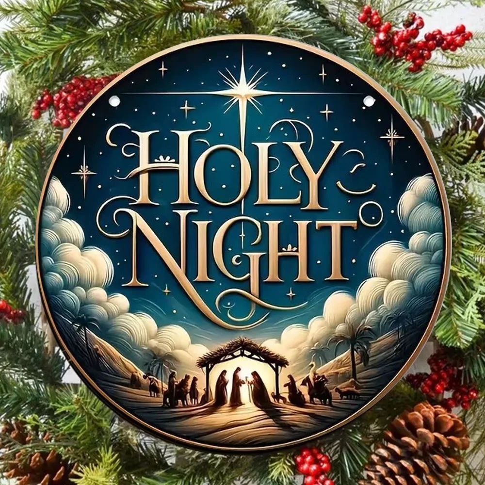 Holy Night Nativity Scene Round Wood Sign - Perfect for Wreath Centerpieces, Home & Porch Decor, Ideal Friends & Family Gift