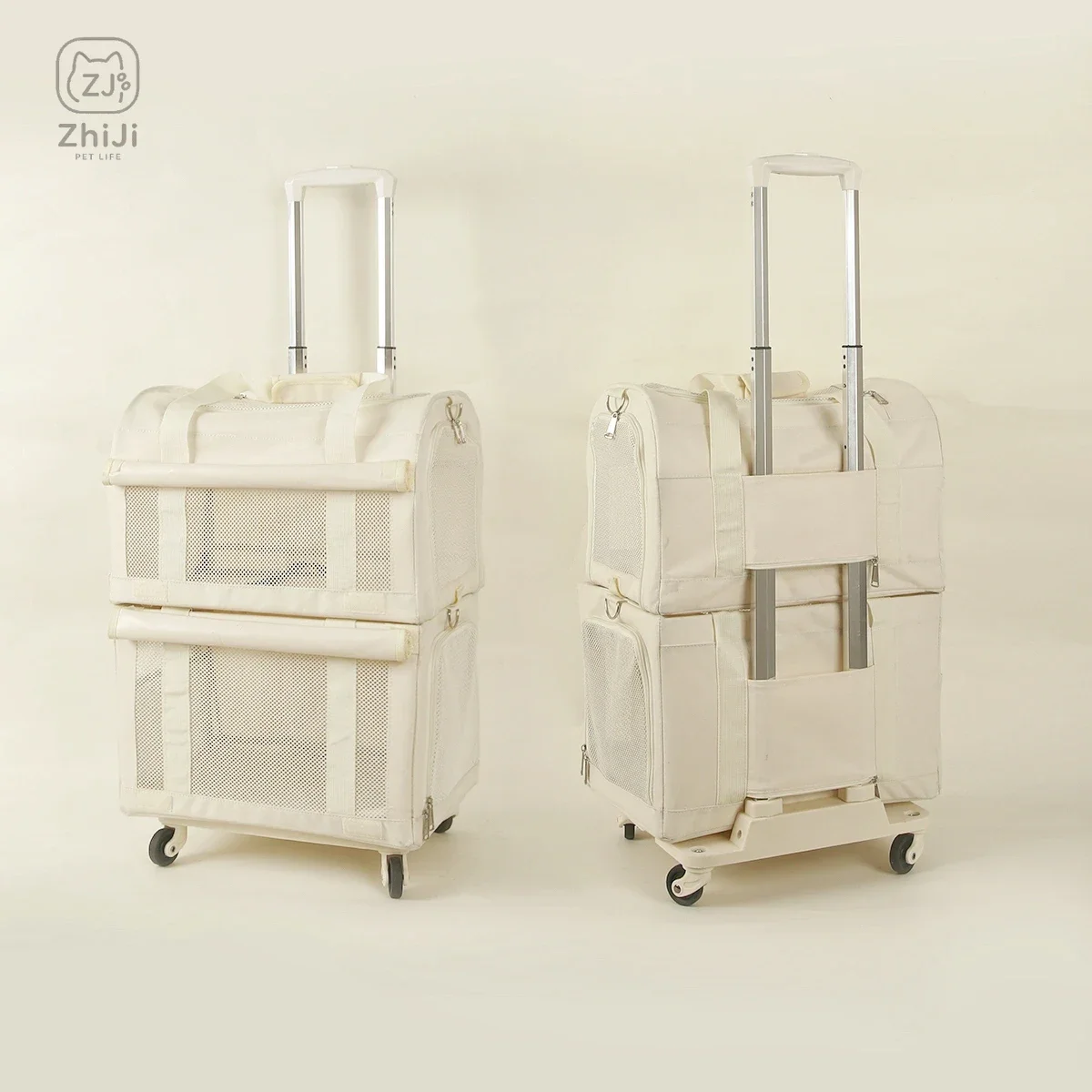 High Aesthetic Pet Trolley Breathable 2-Layers Cat Baskets Travel Transport Case with Comfortable Design Convenient for Travel