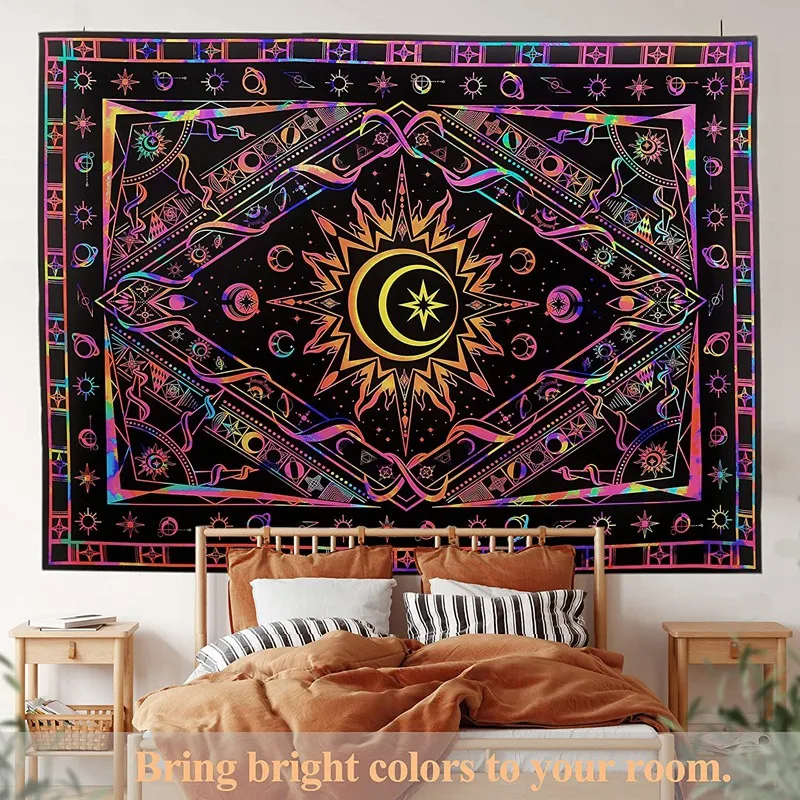 Tapestry For Bedroom Aesthetic Room Decor Wall Tapestry Blacklight Tapestry UV Reactive Black Light Posters Colorful