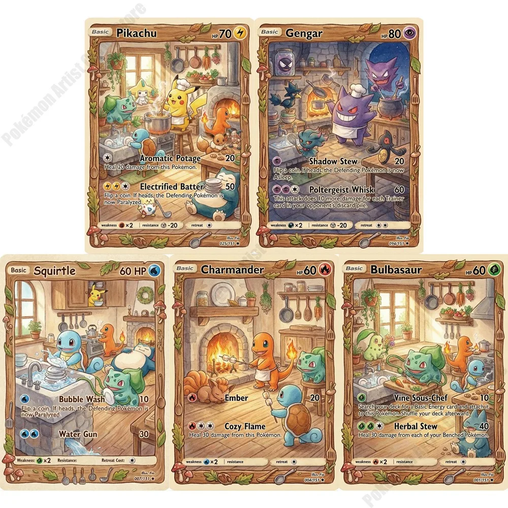 5-cartas-pokemon-estilo-ghibli-gengar-squirtle-charmander-bulbasaur-cartas-raras-holo-ptcg-para-colecao-e-presente