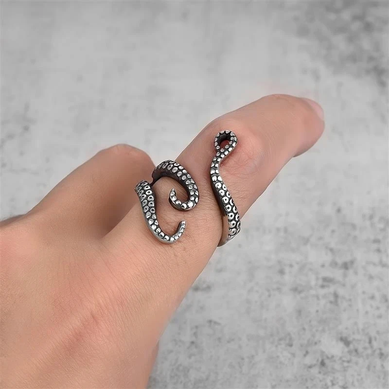 Stainless Steel Gothic Deep Sea Squid Octopus Ring Fashion Vintage Jewelry Opened Adjustable Rings For Women Men bague