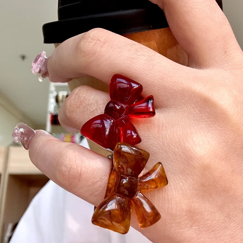 Resin Rings Dumpy Acrylic Rings Bowknot Rings set Aesthetic Trendy Colorful Open Rings Statement Jewelry Bow Rings for Women