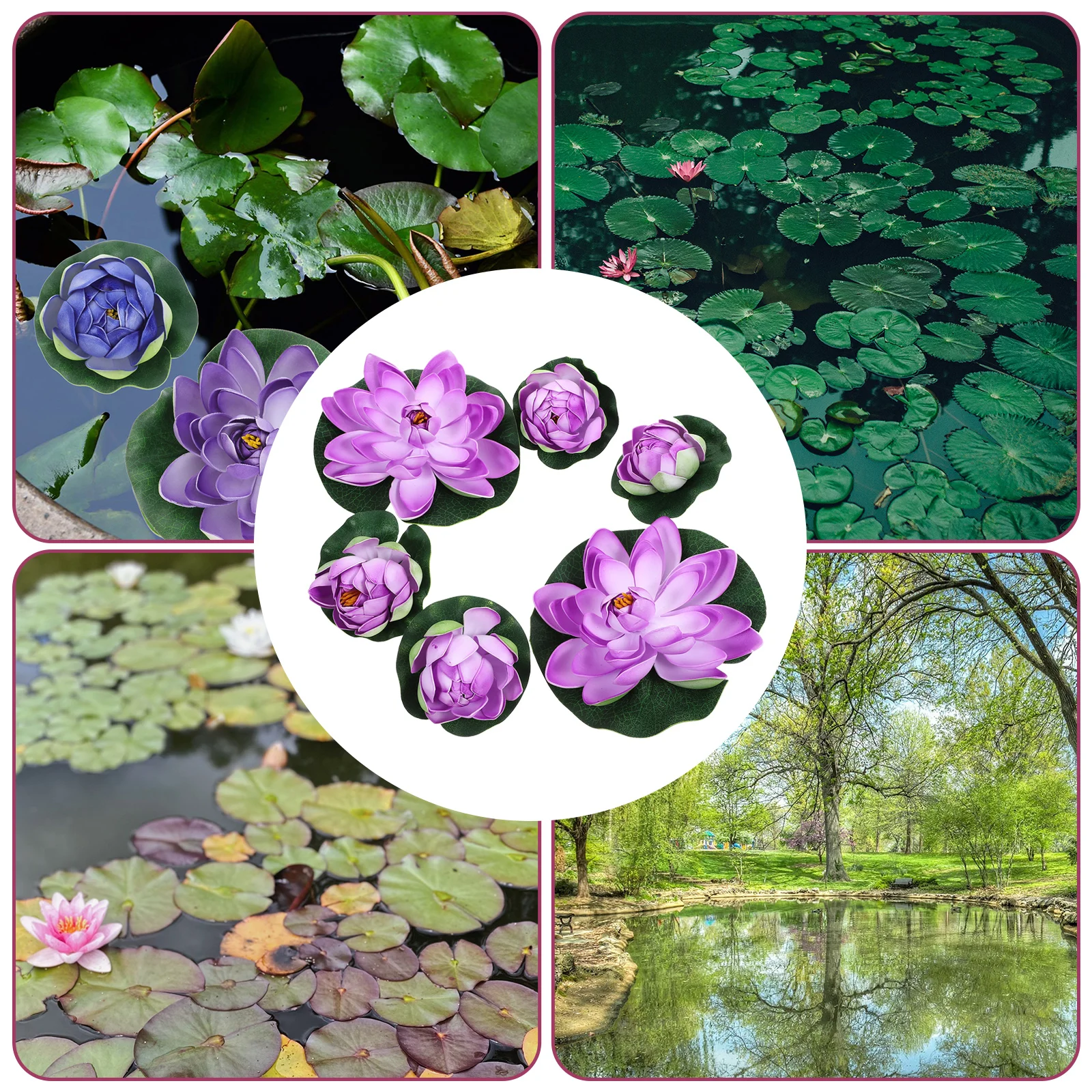 

6Pcs Artificial Floating Pond Plants 4M 2L Pink Home Garden Pool Decoration Artificial Pond Plants