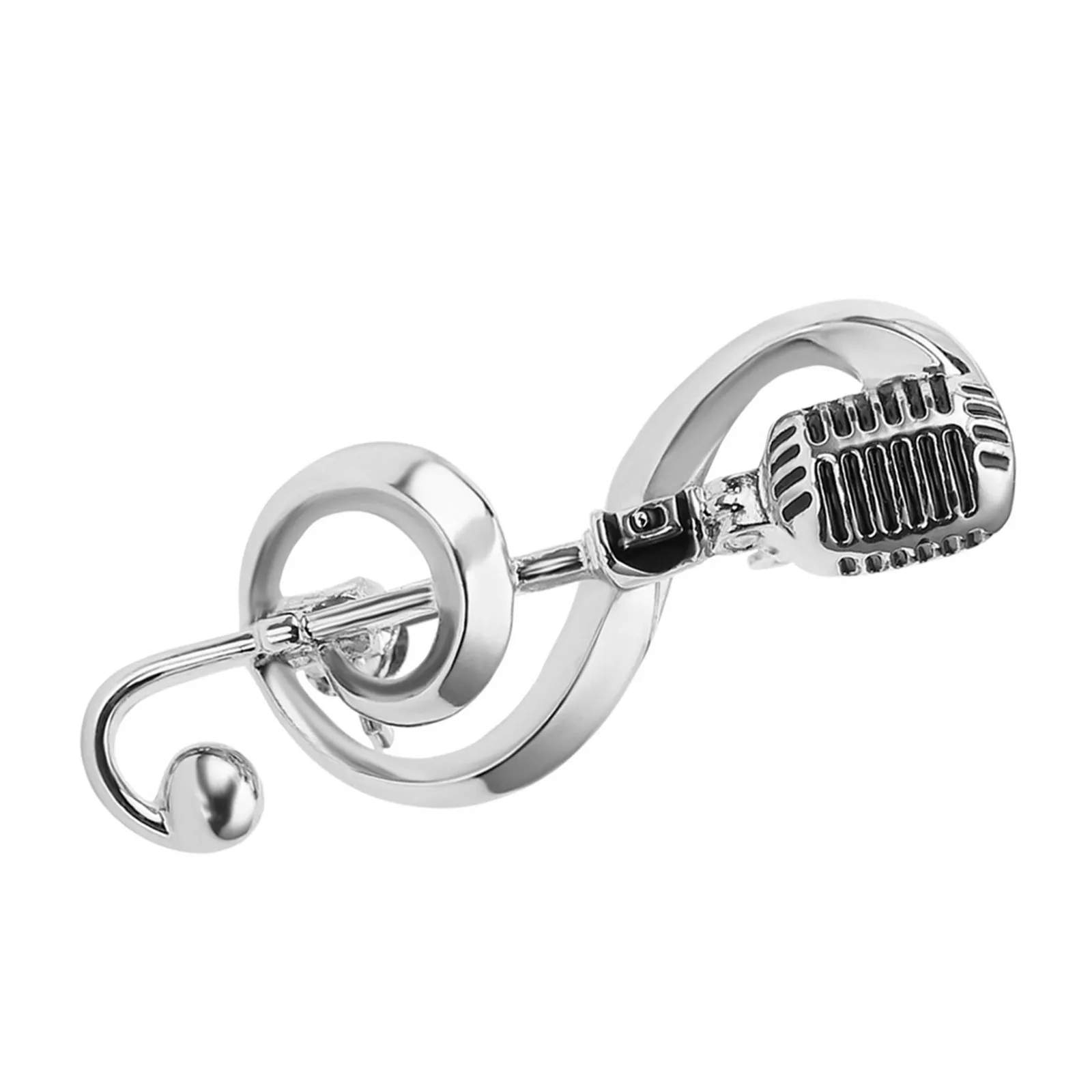 Silver Microphone Music Note Brooch Pin Fashion Jewelry for Women Gift Party Concert Music Pins Microphone Brooch