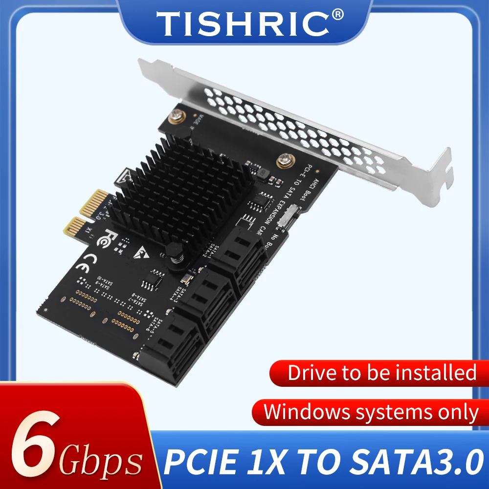 

TISHRIC PCIE 1X To SATA 3.0 6 Ports PCIE 3.0 Express Expansion Card X1 X16 Converter Support Hard Disk Optical Drive